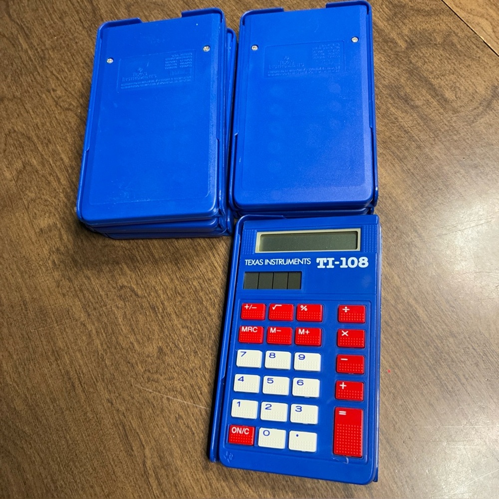 Lot of 6 Texas Instruments TI-108 desktop calculators from a teacher kit.